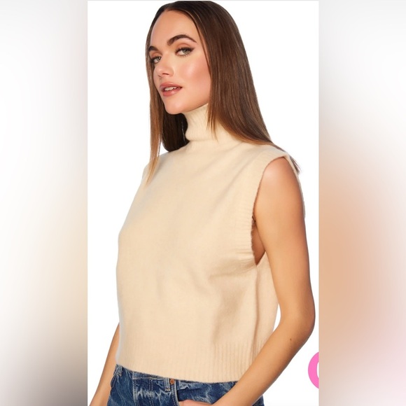 NWT Susana Monaco Mapache Mock Neck Vest S Belgian Creme - Picture 1 of 9